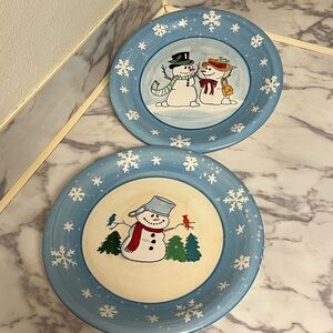 Set of 2 Festive Christmas Holiday Snowman Dinner Plates — Salute Ceramics